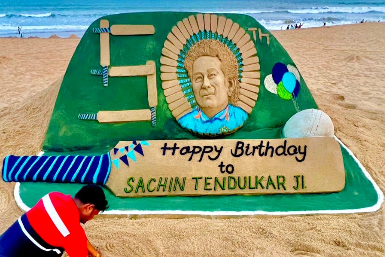 Sand Artist Sudarsan Pattnaik Pays Tribute To Sachin Tendulkar On His 50th Birthday