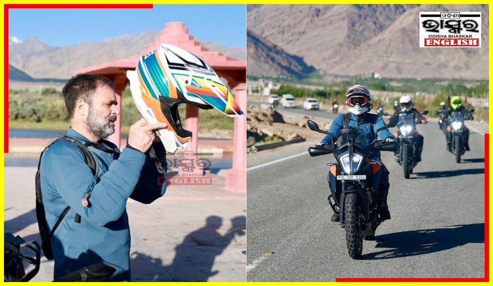 Rahul Gandhi Rides Bike from Leh to Pangong Lake in Ladakh